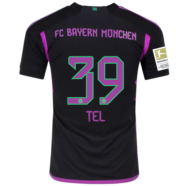 adidas Bayern Munich Authentic Mathys Tel Away Jersey w/ Bundesliga Champion Patch 23/24 (Black)