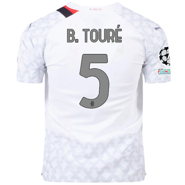 Puma AC Milan Authentic Ballo-Touré Away Jersey w/ Champions League Patches 23/24 (Puma White/Feather Grey)