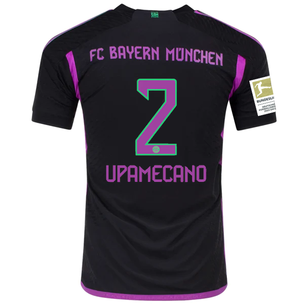 adidas Bayern Munich Authentic Dayot Upamecano Away Jersey w/ Bundesliga Champion Patch 23/24 (Black)