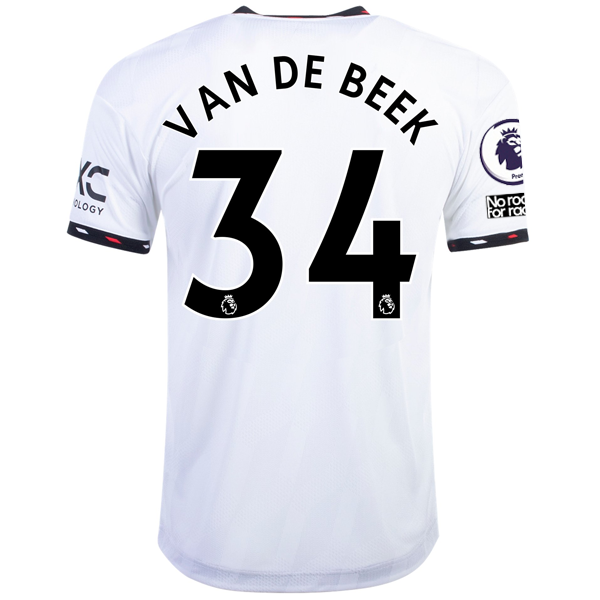 adidas Manchester United Donny Van de Beek Authentic Away Jersey w/ EPL + No Room For Racism Patches 22/23 (White/Black)