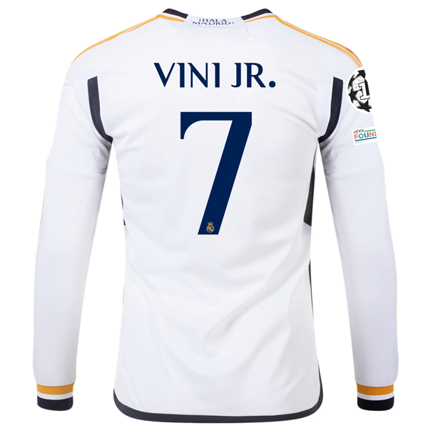 adidas Real Madrid Long Sleeve Vini Jr. Home Jersey w/ Champions League + Club World Cup Patches 23/24 (White)