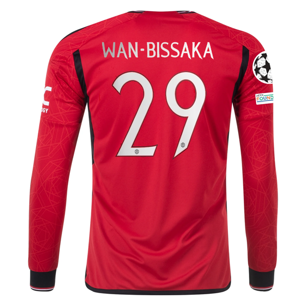 adidas Manchester United Authentic Aaron Wan-Bissaka Long Sleeve Home Jersey w/ Champions League Patches 23/24 (Team College Red)