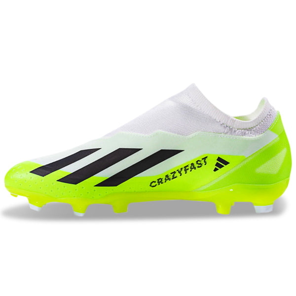 adidas X Crazyfast.3 LL Laceless Firm Ground Soccer Cleats (White/Lucid Lemon)